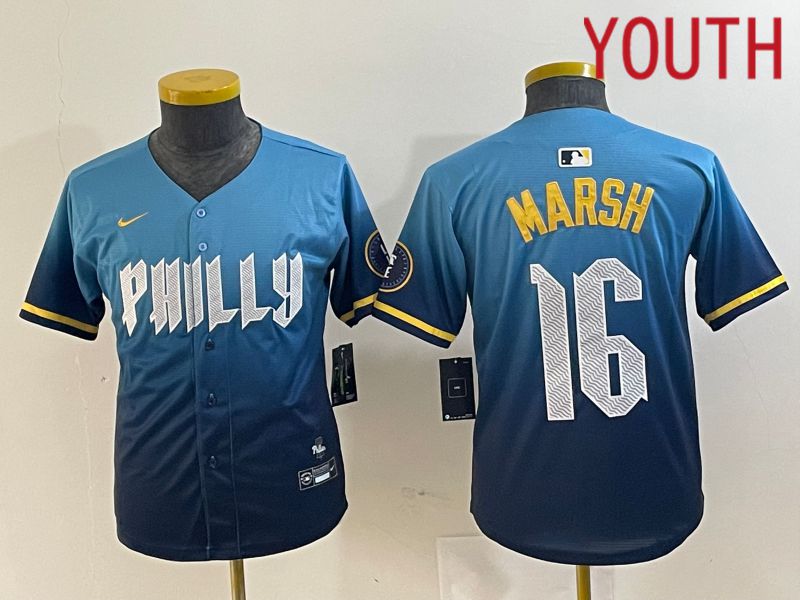 Youth Philadelphia Phillies 16 Marsh Blue City Edition Nike 2024 MLB Jersey style 1